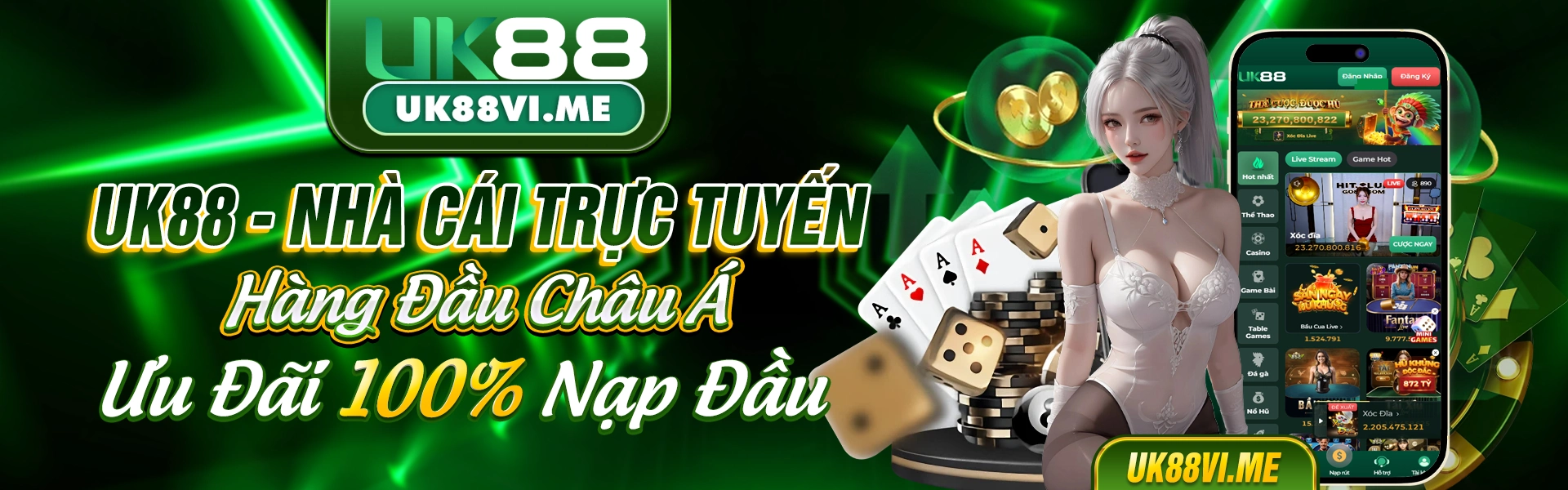 Uk88 nhà cái trực tuyến hàng đầu Châu Á, ưu đãi 100% nạp đầu