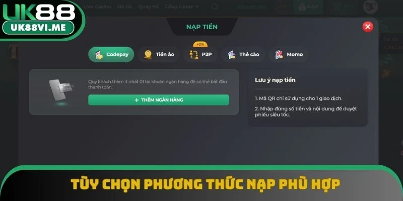 Tùy chọn phương thức nạp phù hợp với cá nhân
